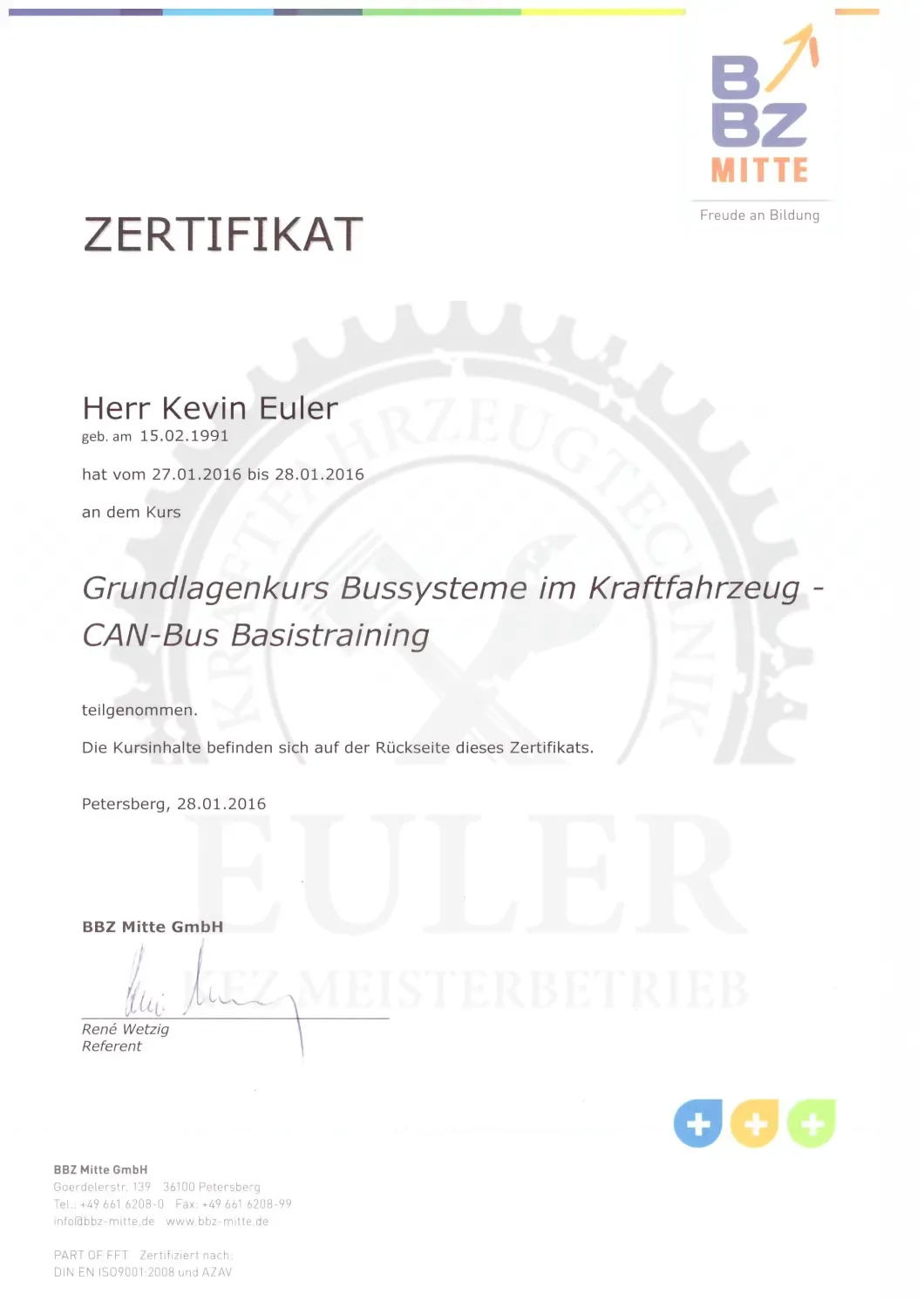 EULER KFZ MEISTERBETRIEB - Kfz-Meisterwerkstatt - Zertifikat