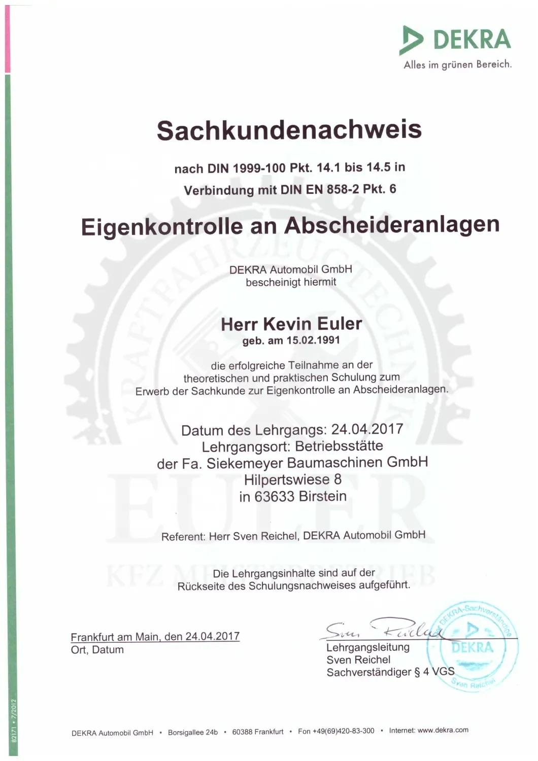 EULER KFZ MEISTERBETRIEB - Kfz-Meisterwerkstatt - Zertifikat