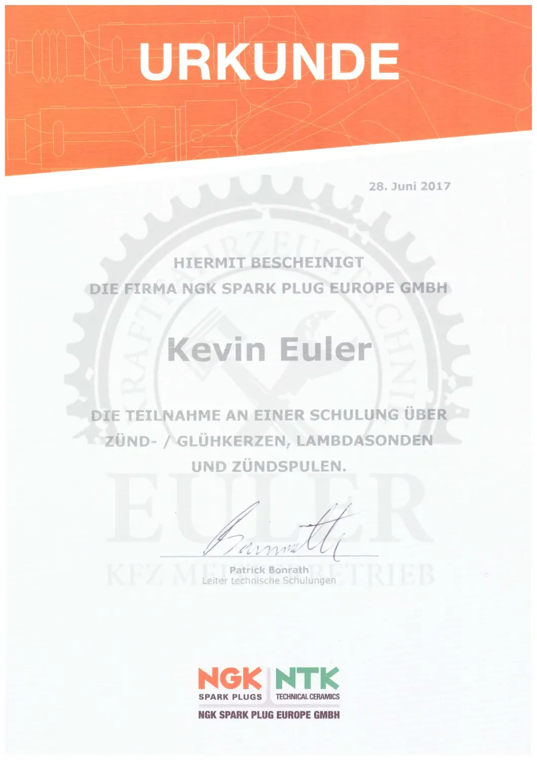 EULER KFZ MEISTERBETRIEB - Kfz-Meisterwerkstatt - Zertifikat