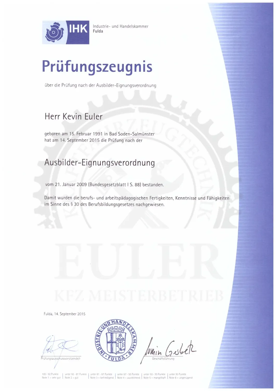 EULER KFZ MEISTERBETRIEB - Kfz-Meisterwerkstatt - Zertifikat